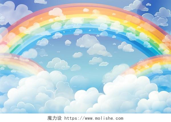 彩虹云朵天空卡通AI插画